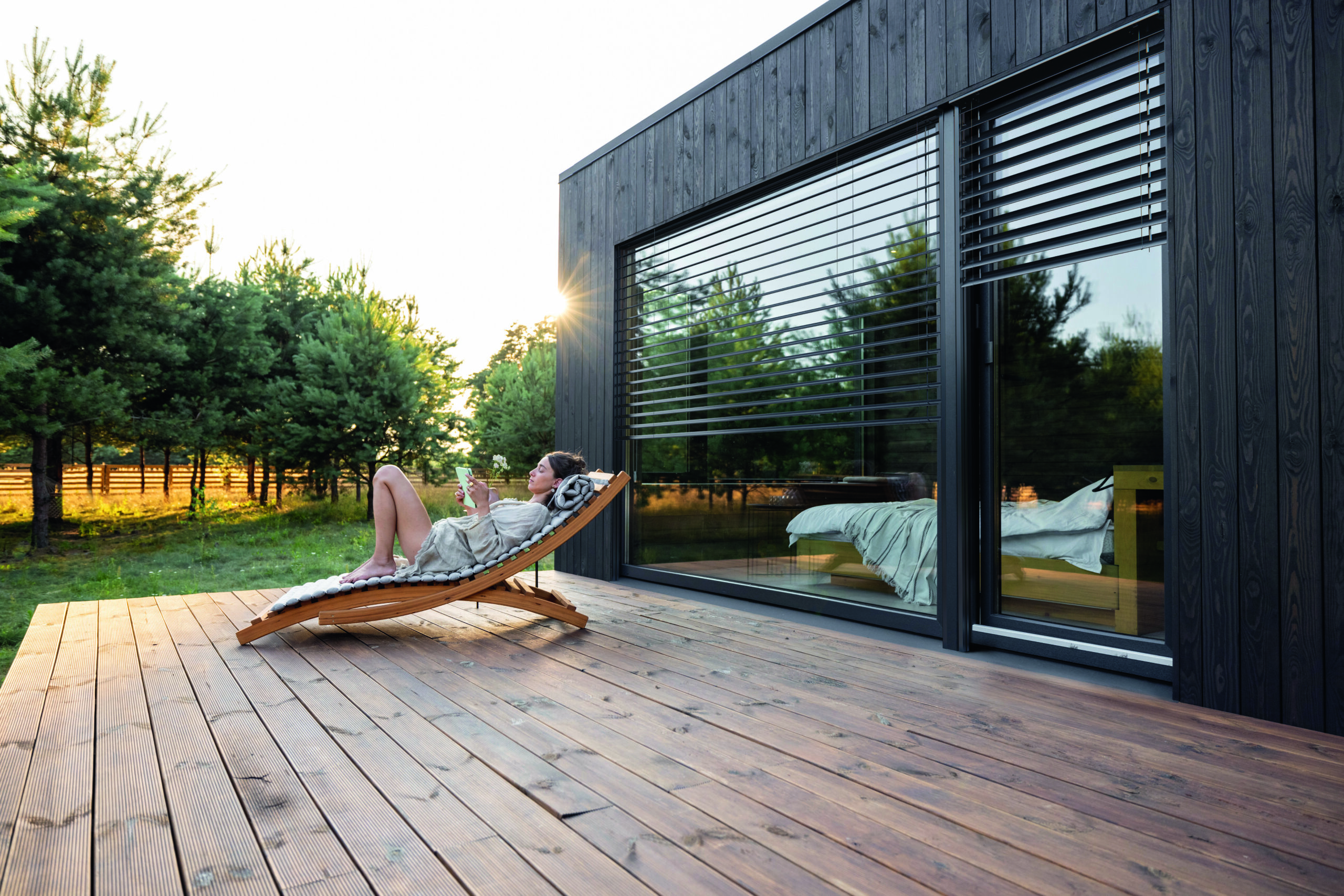 Woman enjoy nature at country house