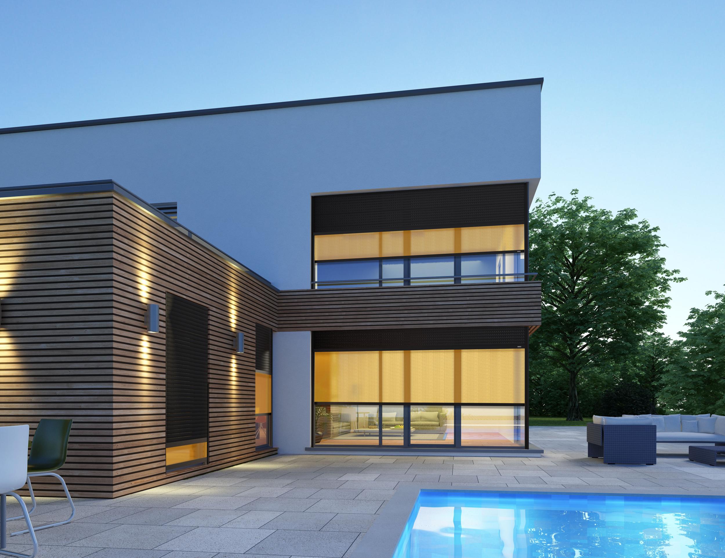 Maison architecte store vertical exterieur orange