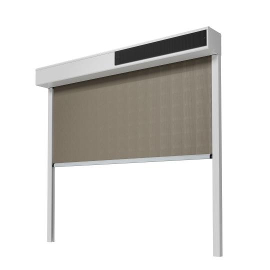 Store vertical extérieur solaire Ambio caisson blanc et toile beige sablé