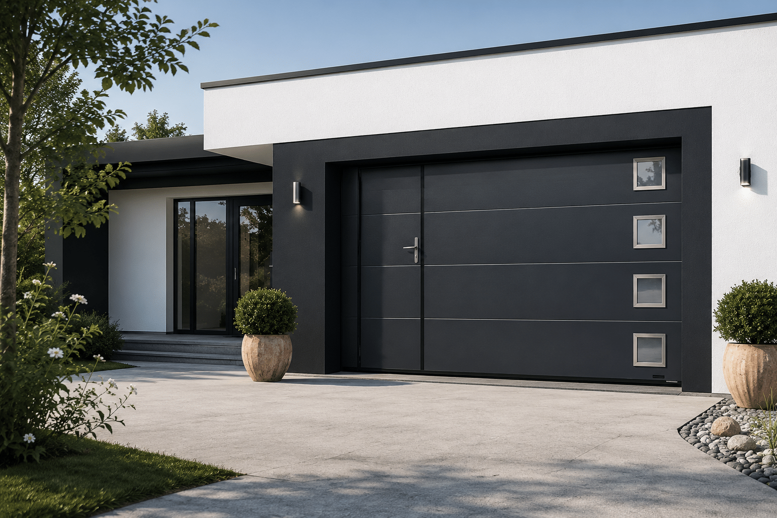 porte sectionnelle lateral noir portillon et hublot
